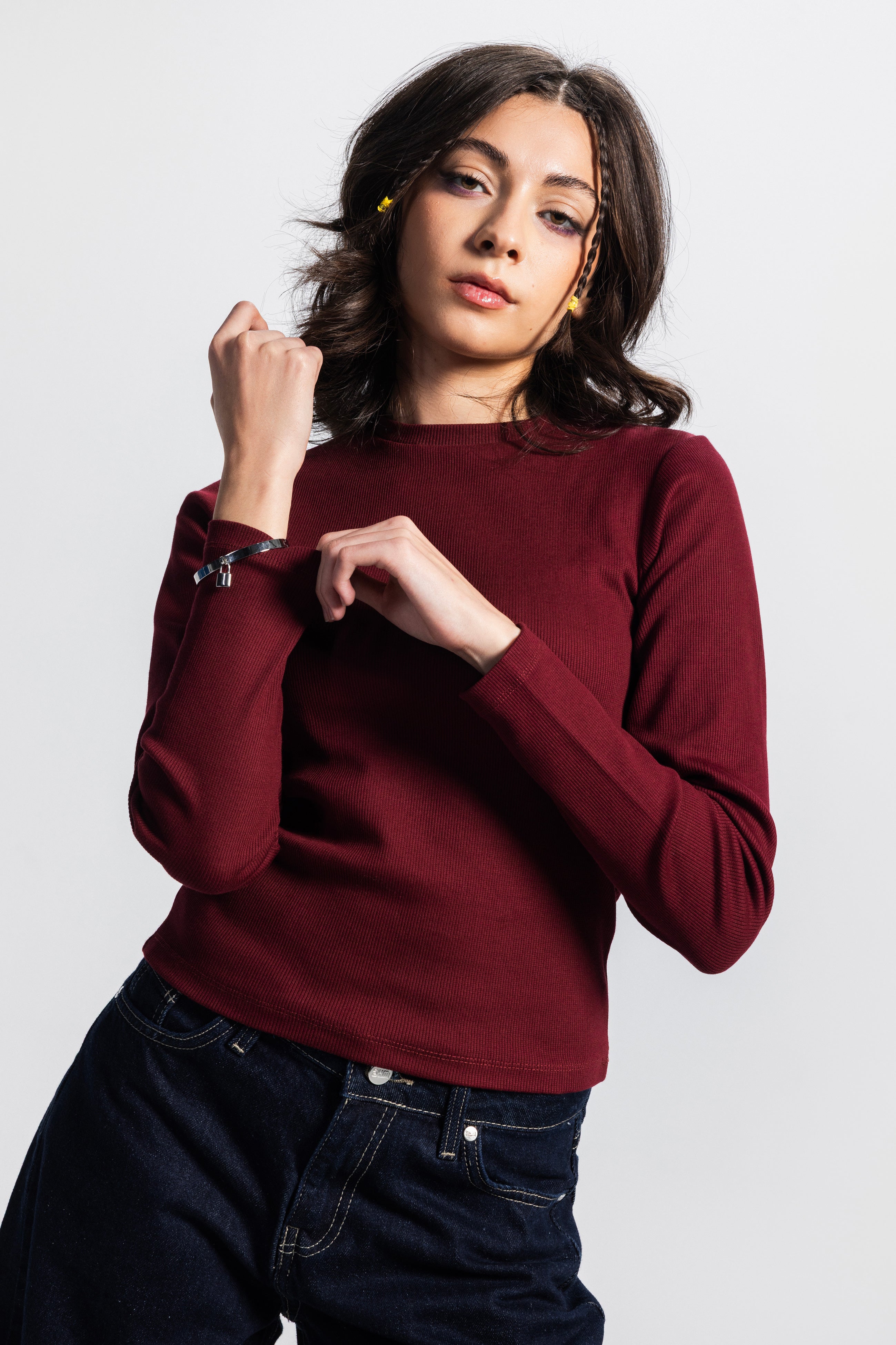 Basic Long Sleeve Top – Burgundy
