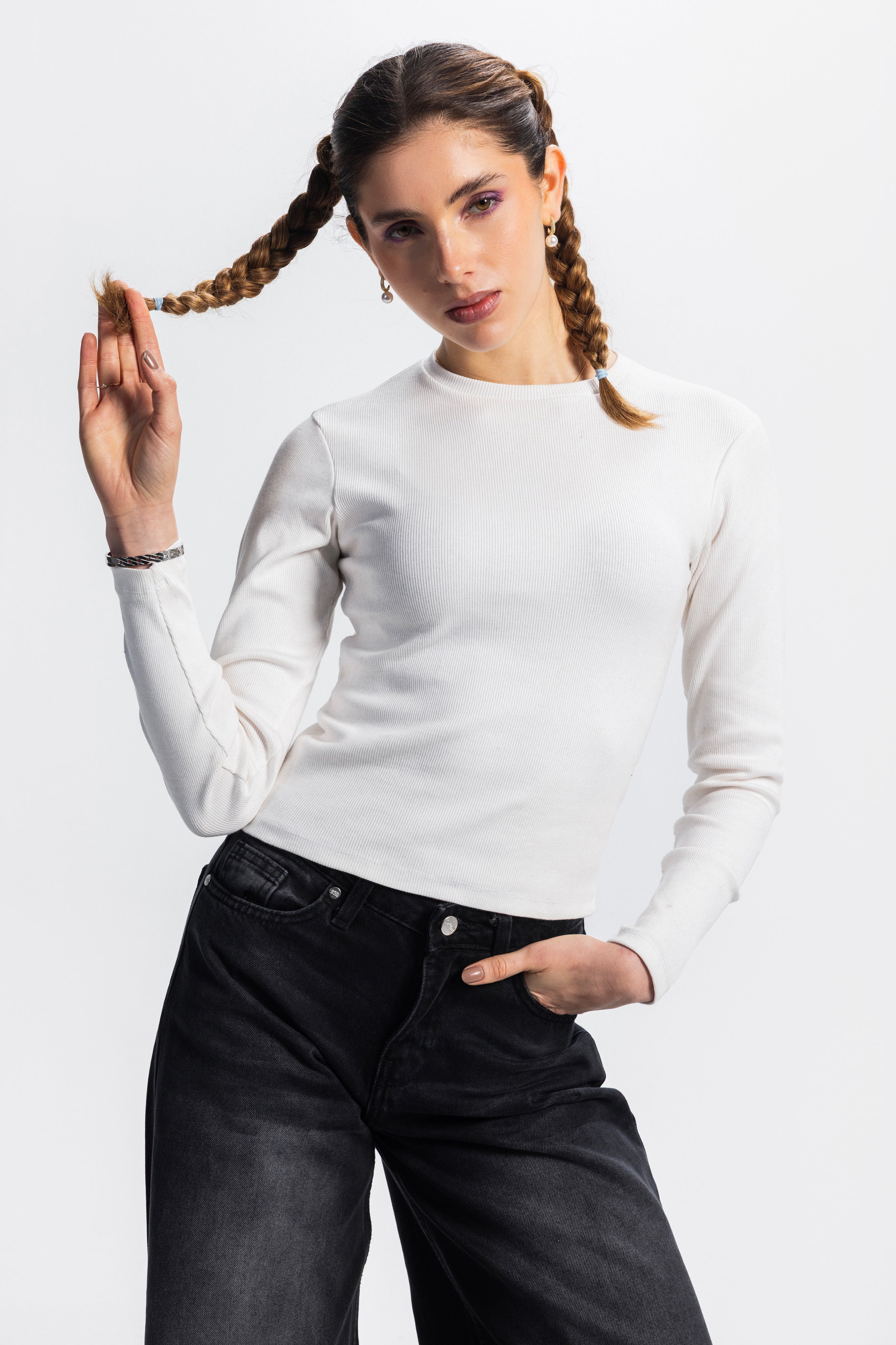 Basic Long Sleeve Top – White
