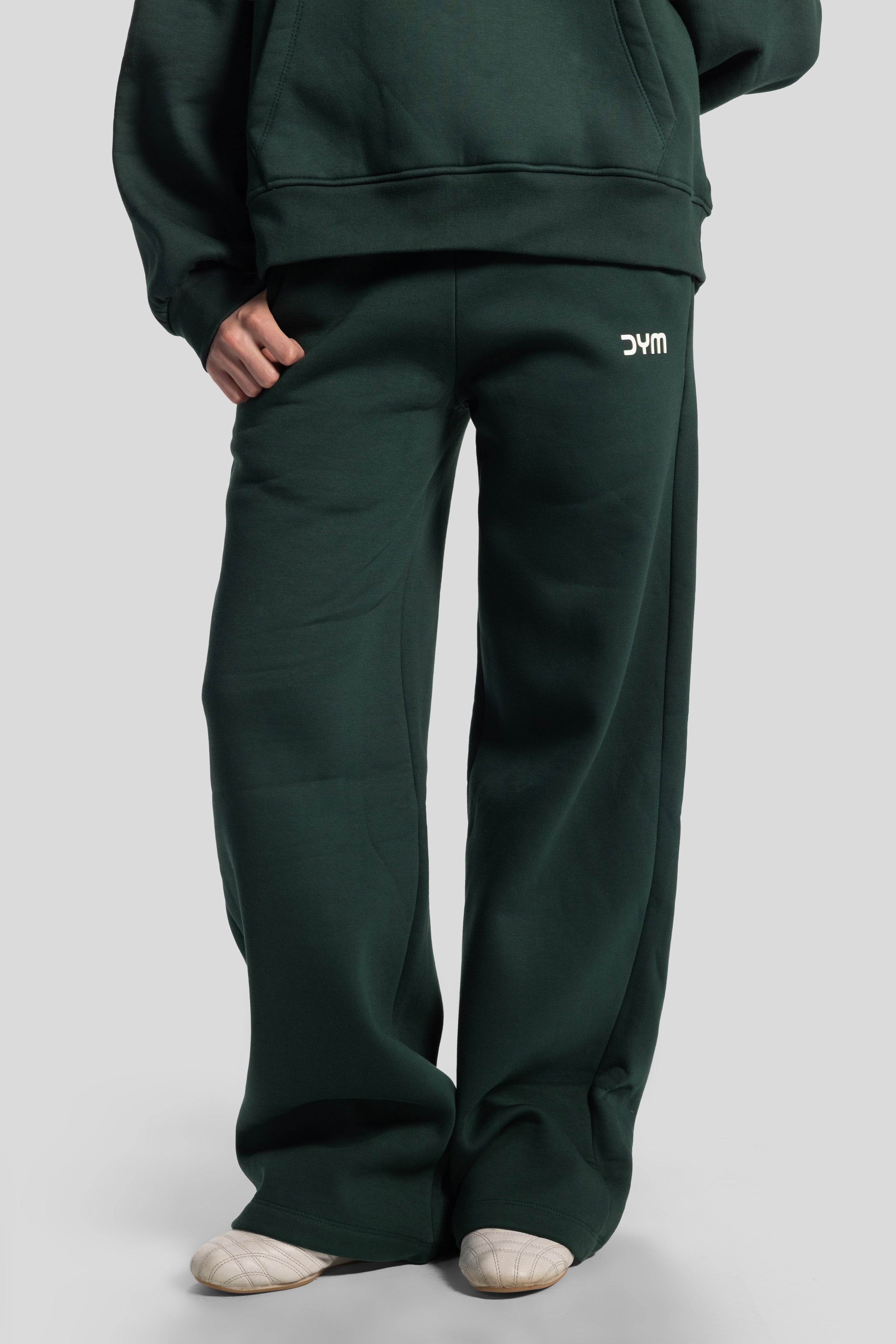 Wide-Leg Sweatpants – Dark Green